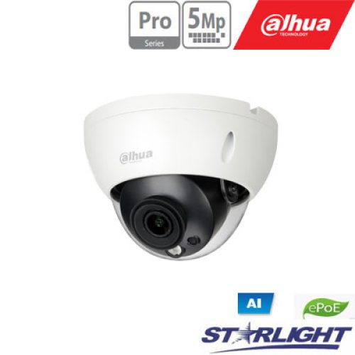 IP kam.AI 5M 2K kupol. STARLIGHT su LXIR iki 50m, 5MP(2592×1944) 1~20fps,2.8mm, H.265+, ePoE, IK10
