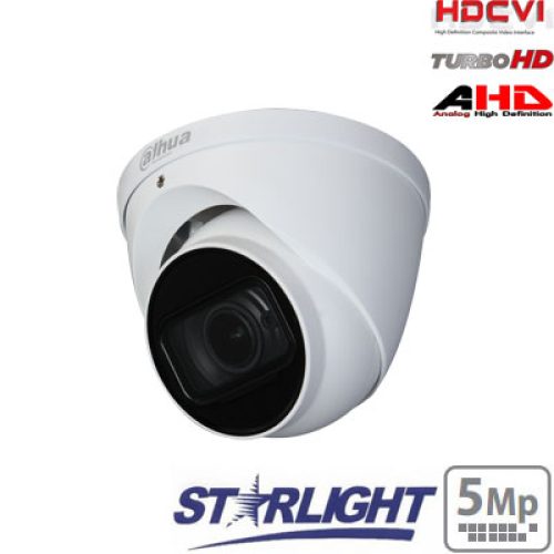 HD-CVI kupolinė kam. STARLIGHT 5MP, LXIR pašvietimas iki 60m., 1/2.8″ 2.7-13.5mm, IP67, su mikrofonu