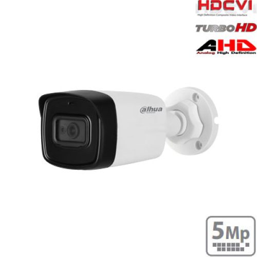 HD-CVI cilindrinė kam. 5MP su LXIR pašvietimu iki 80m., 1/2.7″ 2.8mm 98°, IP67, su mikrofonu